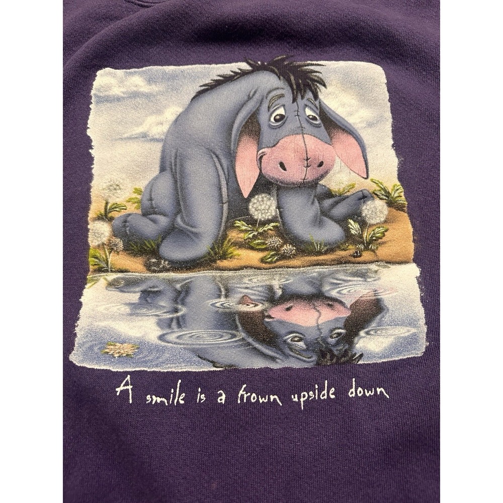 VTG Disney Store Eeyore Sweatshirt Size XL Purple Smile is a Frown Upside Down - Picture 2 of 9